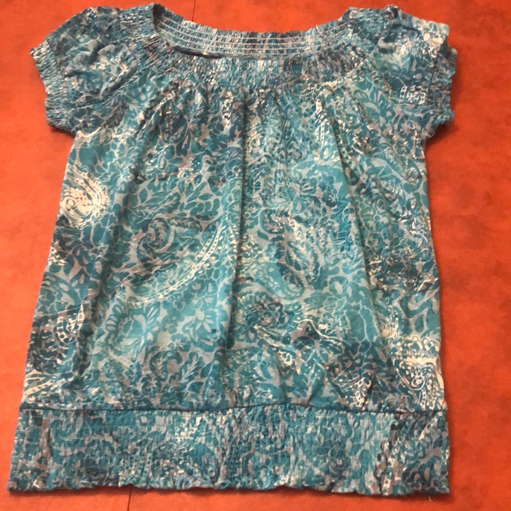 INC Turquoise Print Top with Elastic Band
